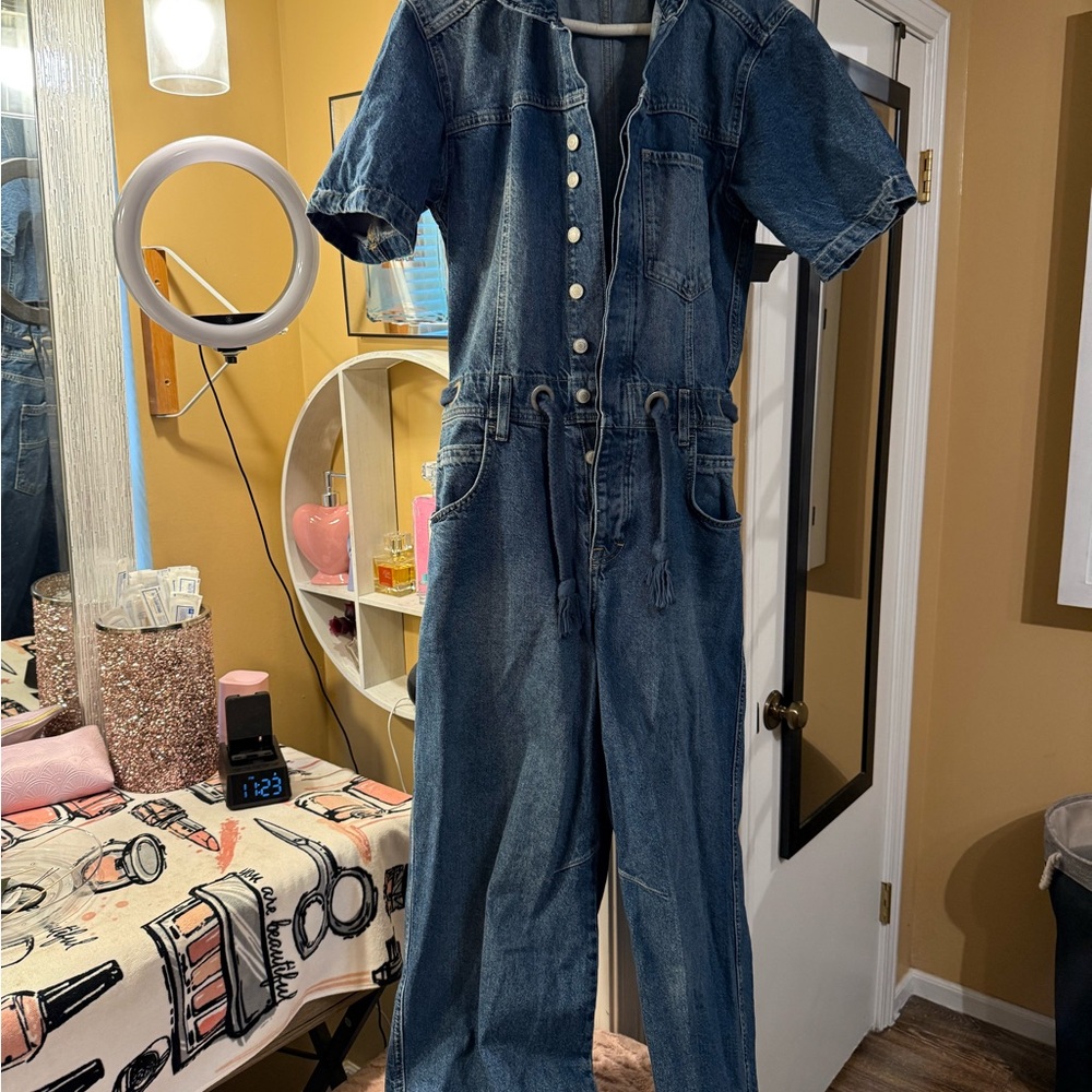 Free People Blue Denim Jumpsuit